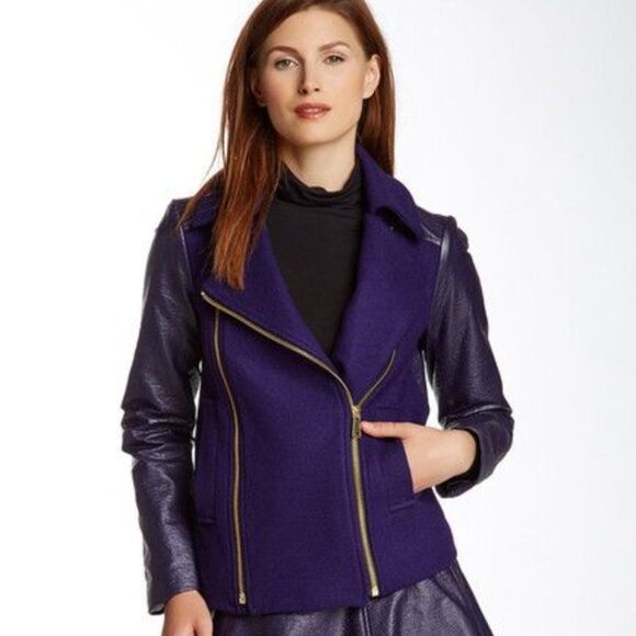 Nanette Lapore Moto Style Jacket in Royal Purple Wool and Polyurethane Body - Picture 1 of 14